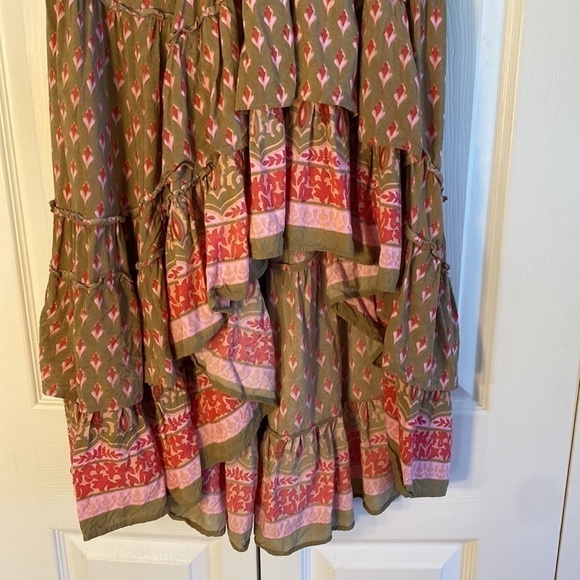 Talisman Pink & Tan Tiered Sassy Ruffle Skirt Size Small - Picture 3 of 9